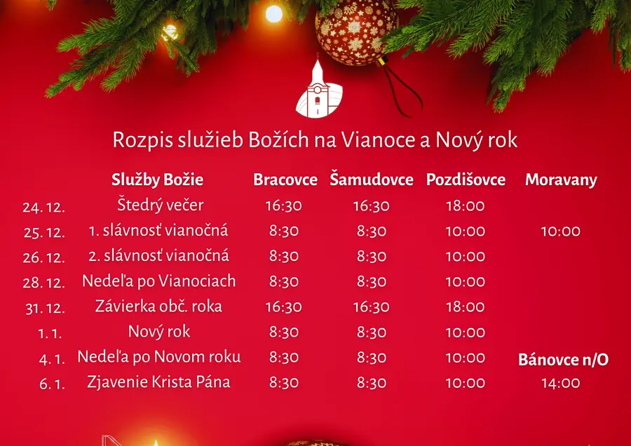 Vianočný rozpis služieb Božích 