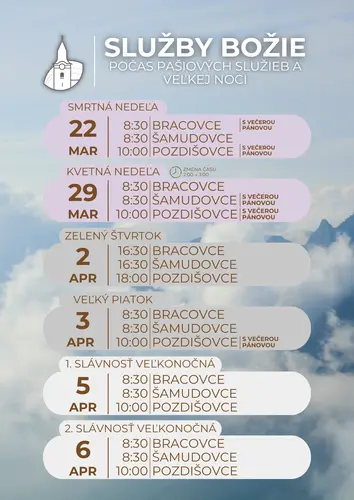 Rozpis služieb Božích počas pôstu a Veľkonočných sviatkov 2026